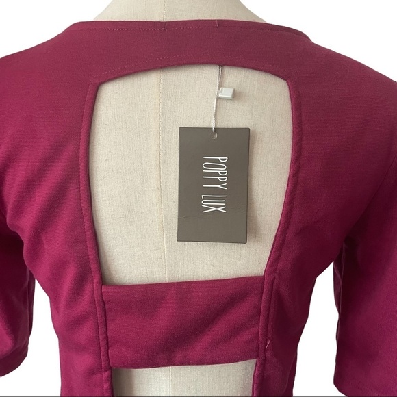 Poppy Lux mulberry pink midi Amy dress with cutout back and short sleeves - Picture 5 of 10